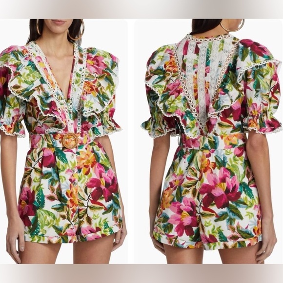 Farm Rio Off-White Painted Flowers Romper - Picture 3 of 11